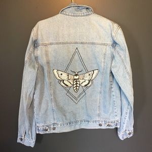 Denim Jacket with Hand Painted Moth on back
